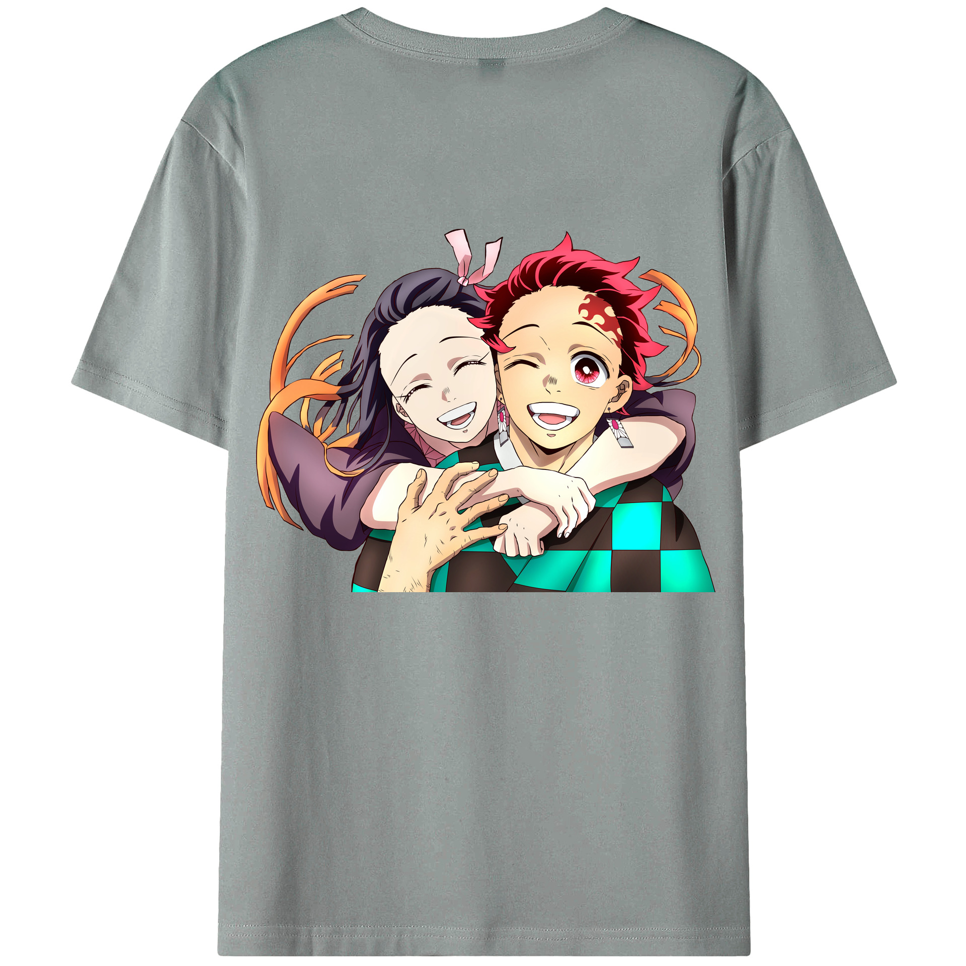 （画像用） 鬼滅の刃（きめつのやいば）竈門 禰󠄀豆子／かまど ねずこ Kamado Nezuko 綿100％ メンズ半袖Tシャツ（バックプリント） 通気性